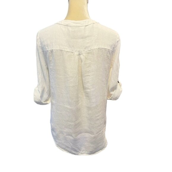 Anthropologie Maeve 100% Linen Marva White Lace Up Top Blouse Size 0 Oversized - Picture 4 of 8